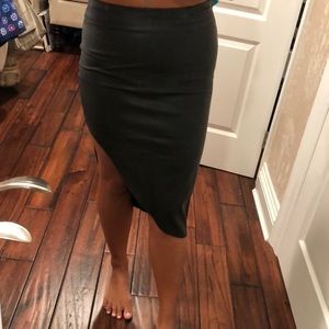 High low black leather skirt